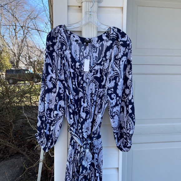NWT Talbots Pretty Navy White Paisley Fun 3/4 Sleeves Scoop Neck Dress - Picture 2 of 6